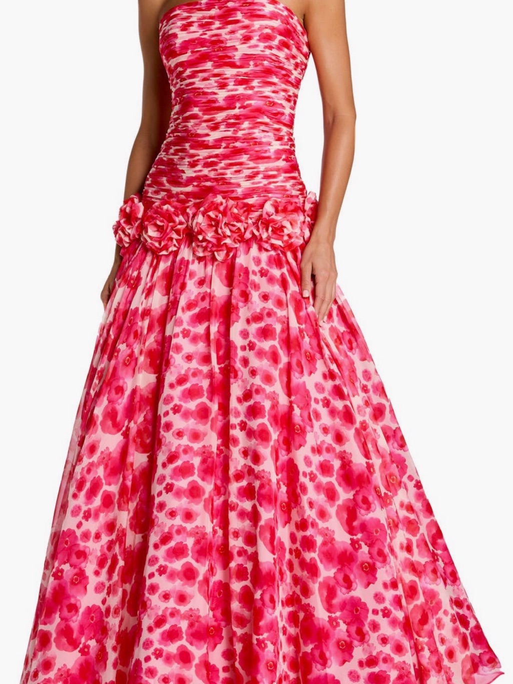 Mac Duggal Strapless Fuchsia Floral Ball Gown
